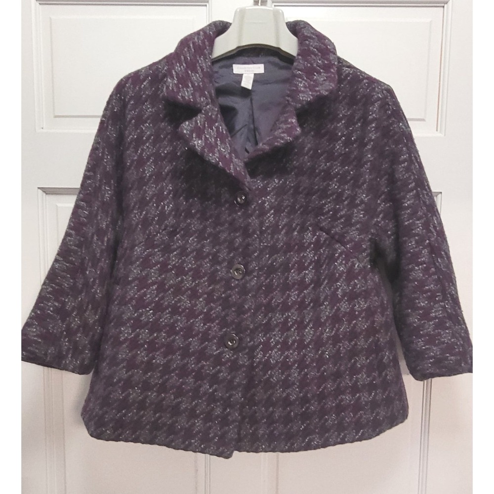 Charter Club Women's Wool Purple/Silver Houndstooth Tweed Blazer Coat - Size 0X